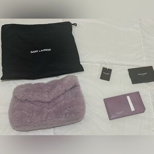 YSL SAINT LAURENT Lou Puffer Shearling Clutch Like New